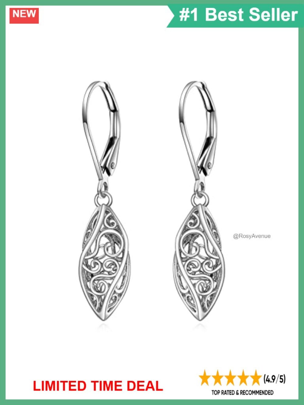 925 Sterling Silver Leverback Dangle Drop Earrings Vintage Filigree Jewelry